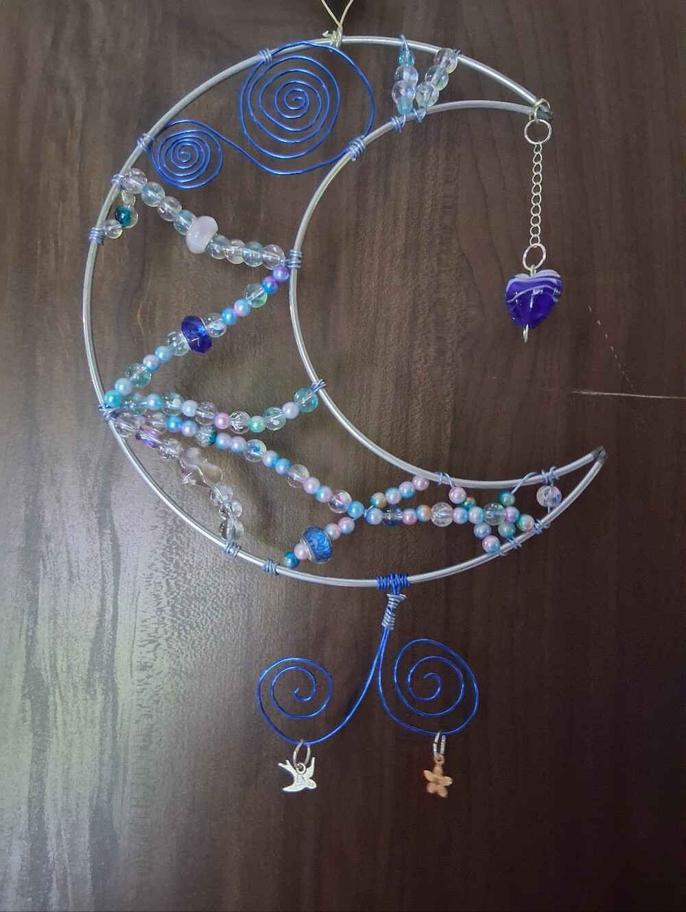 Beaded Crescent Moon Wall Hanging - Blue & Purple